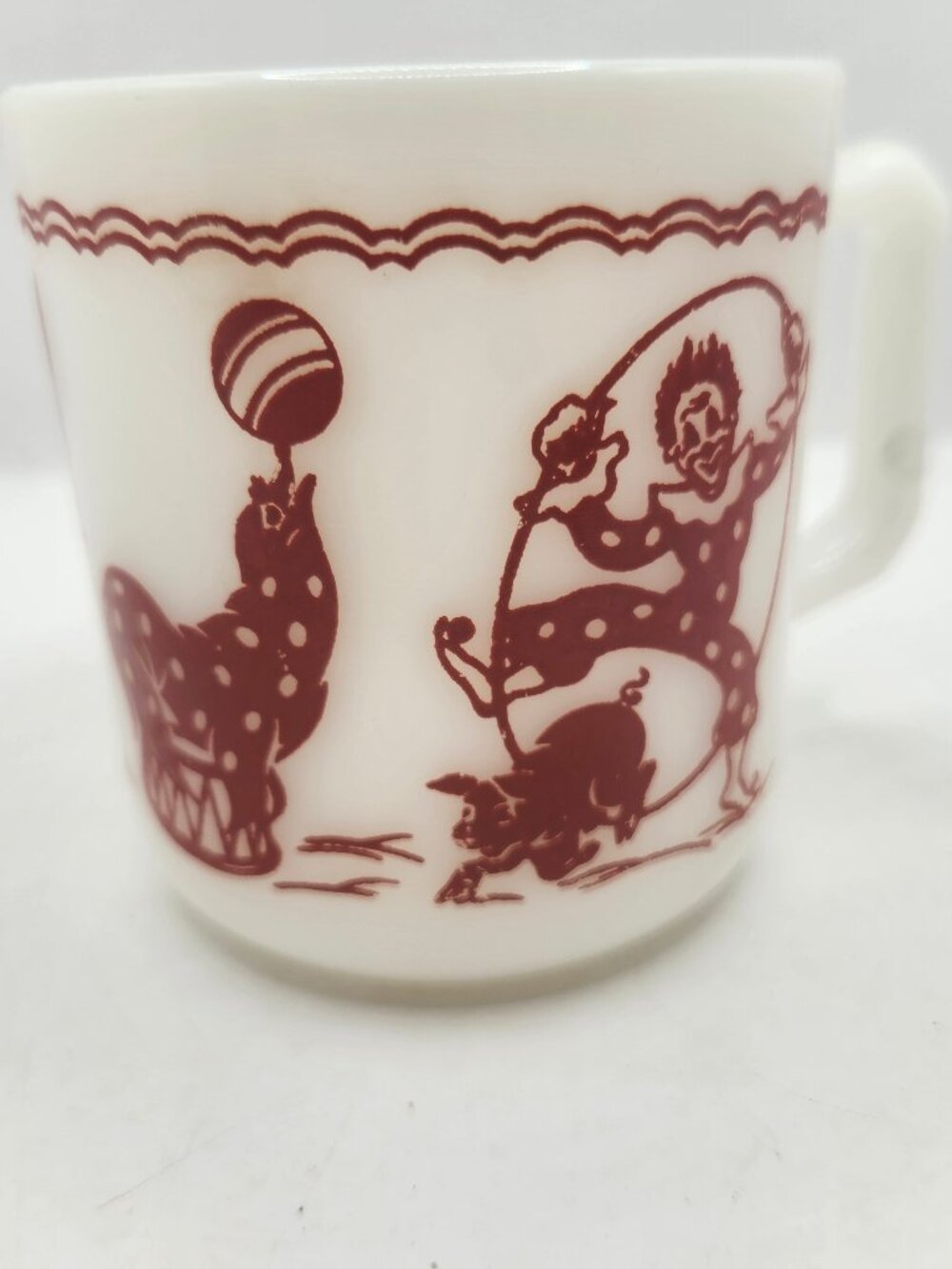 Vintage Hazel Atlas Milk Glass Circus Theme Child's Mug
